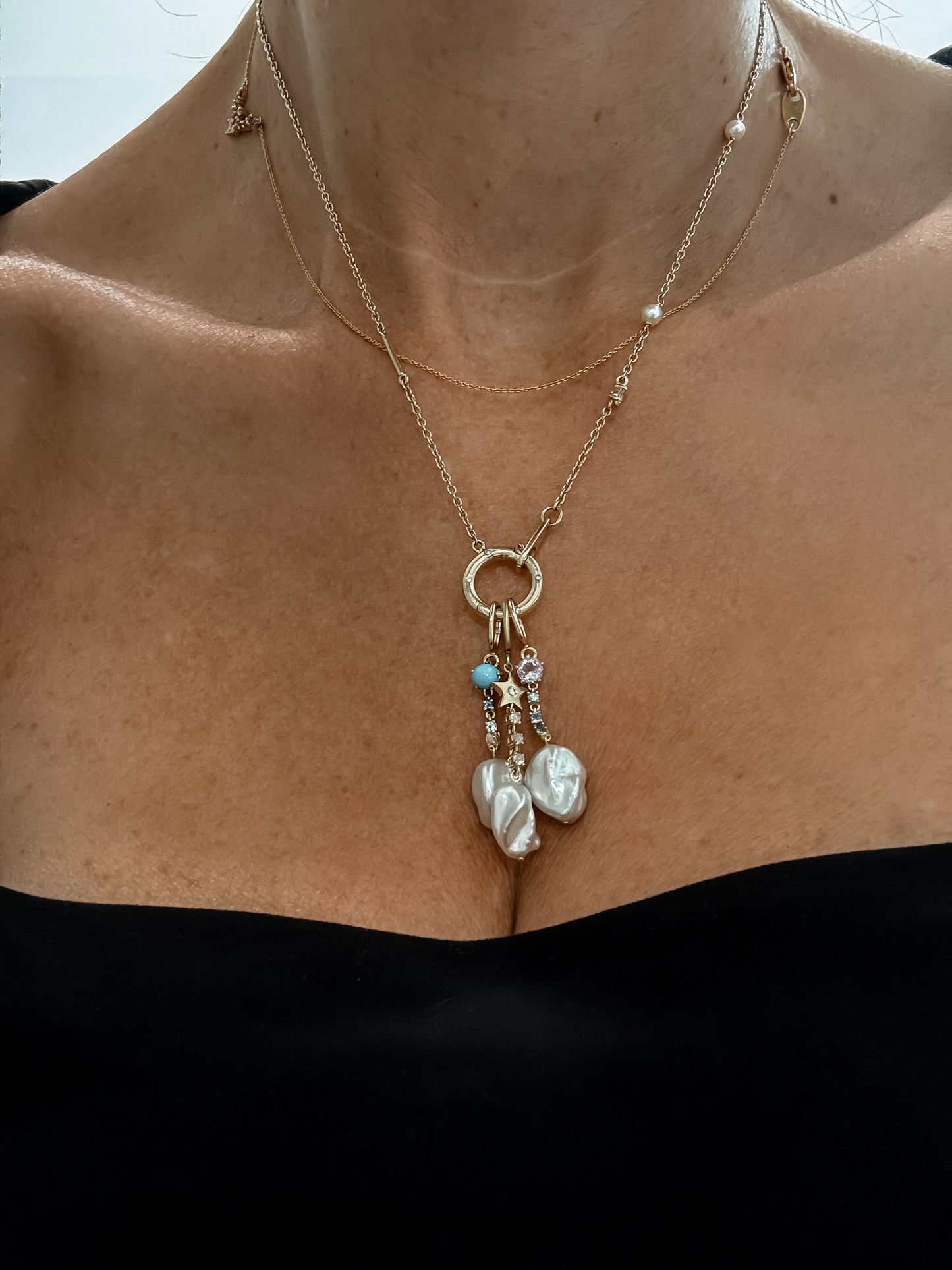 Reverie Charm Chain - 9K Gold Diamond & White Sapphire Pearl Necklace