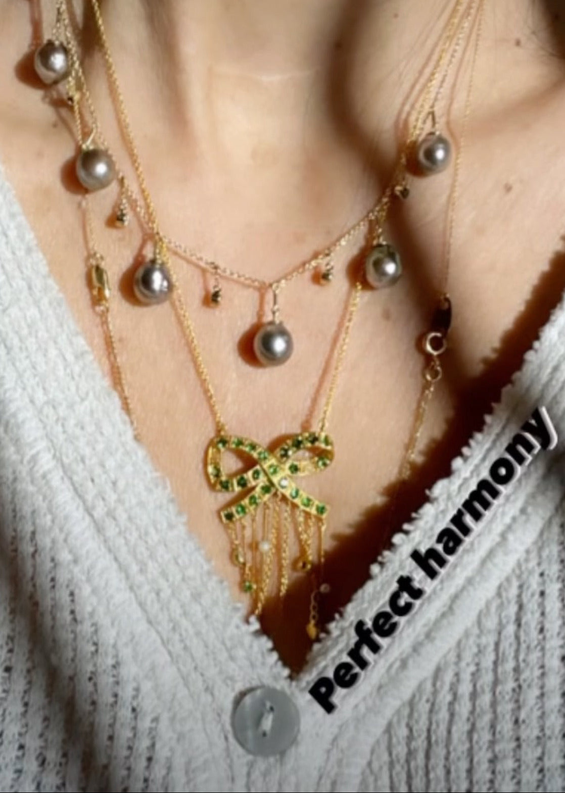 Tahitian Harmony Fringe Precious Gem Necklace