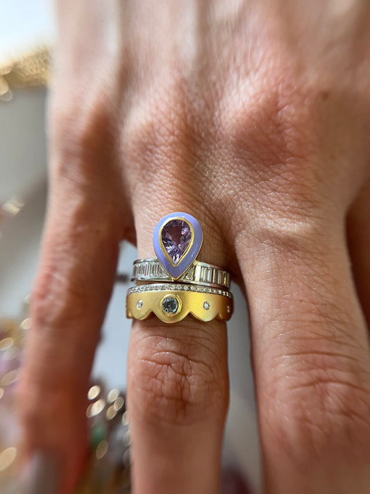 Chantal Ring - 18K Gold Aquamarine & Diamond Scalloped Ring