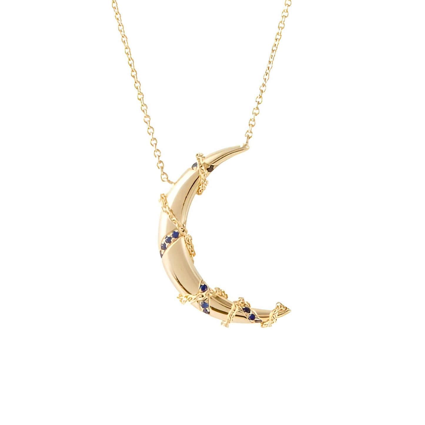 Crescent Moon Necklace - 18K Gold Sapphire & Diamond Celestial Necklace