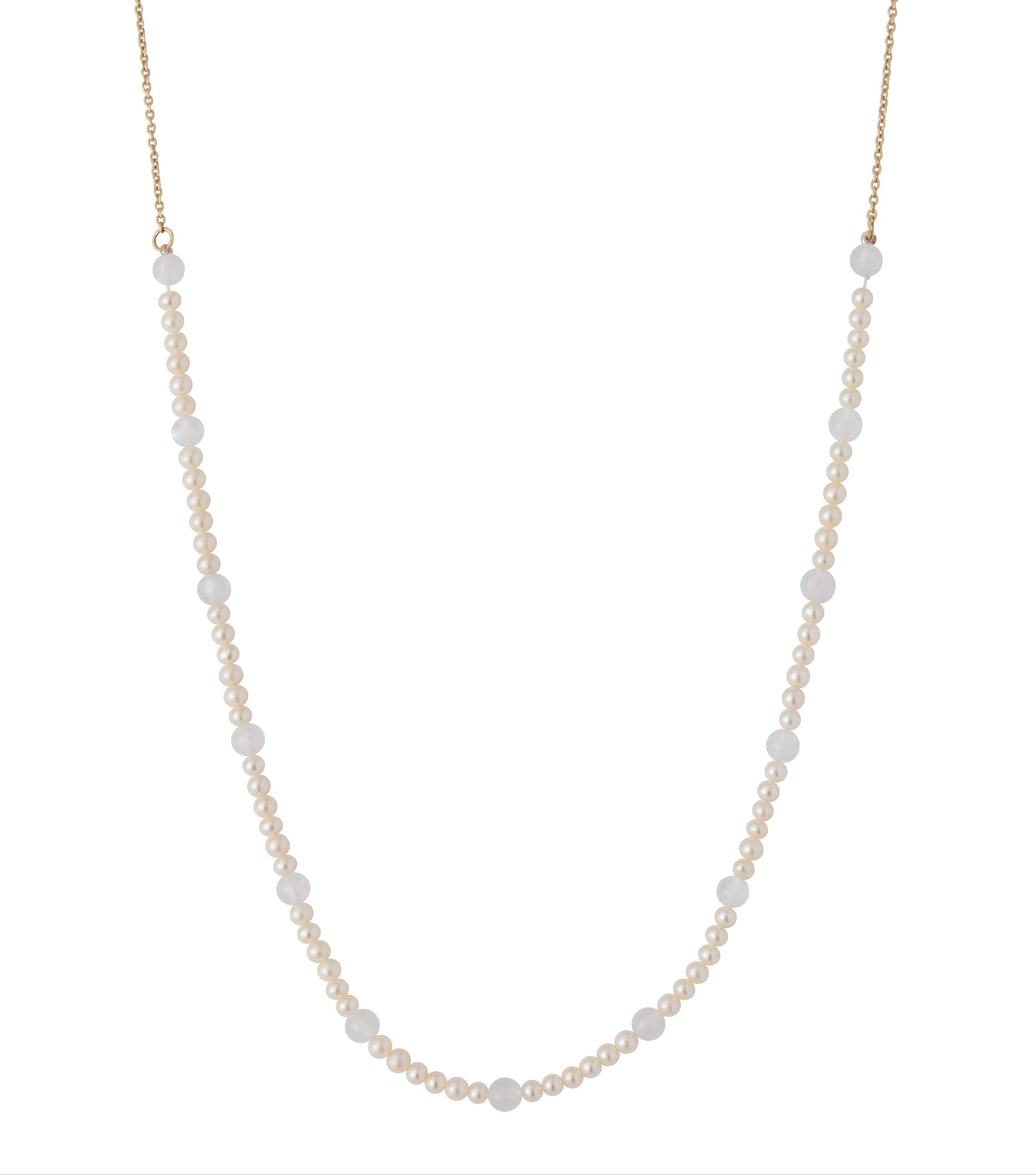 Dreamscape Necklace - 9K Gold Moonstone & Pearl 24" Statement Necklace