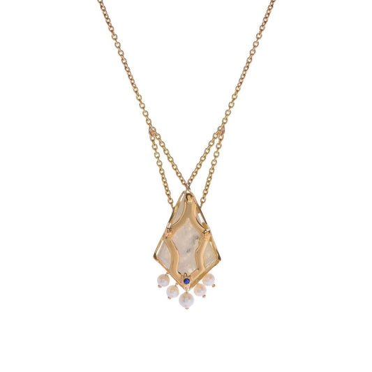 The Seal Necklace - One-of-a-Kind 18K Gold Moonstone & Akoya Pearl Statement Necklace