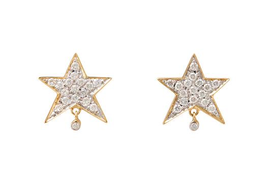 Oxidized Silver Star Stud Earrings - White Diamond Studs