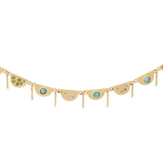 Chantal Necklace - 18K Gold Scalloped Multi-Gemstone Necklace