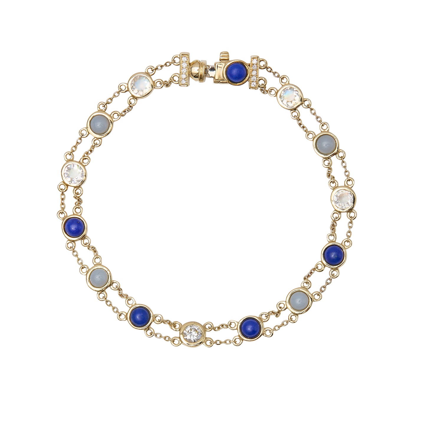 Rails Blues Bracelet with Lapis, Diamonds, Chalcedony & Moonstone.