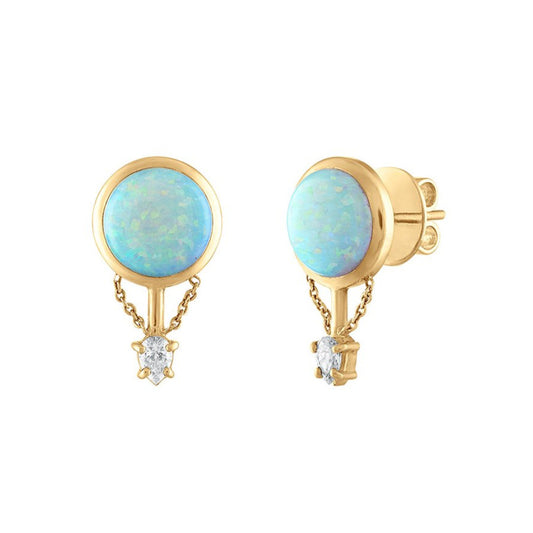 Slipper Earrings - 18K Gold Opal & Diamond Statement Earrings