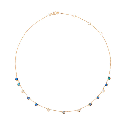 The Wedgewood Necklace is a delicate treasure, designed to add just the right amount of sparkle. Luminous opals (.13 cts) and shimmering diamonds (.60 cts) are set in warm 18k gold, creating a refined yet effortless look. With an adjustable 15–18" length, it layers beautifully or stands alone with understated charm. A subtle nod to vintage finery with a modern sensibility, it’s the kind of piece that feels at home anywhere—whether you’re dressing up for an occasion or simply making the everyday a little mor