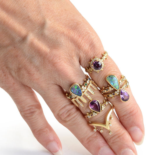 First Knight Ring - Best Selling 18K Gold Australian Boulder Opal Stackable Ring