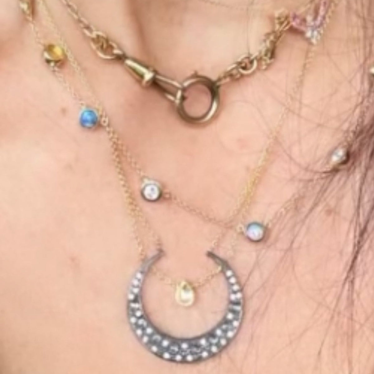 Selene Diamond Moon Necklace - Sterling Silver & 18K Gold Goddess-Inspired Necklace