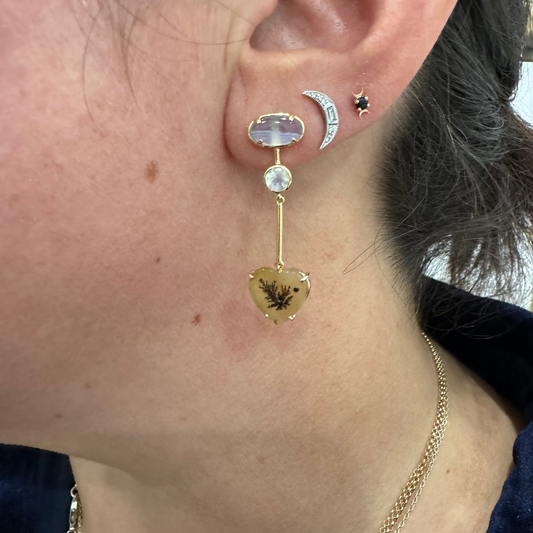 New! Found Heart Agate & Chalcedony One Of A Kind Earrings.