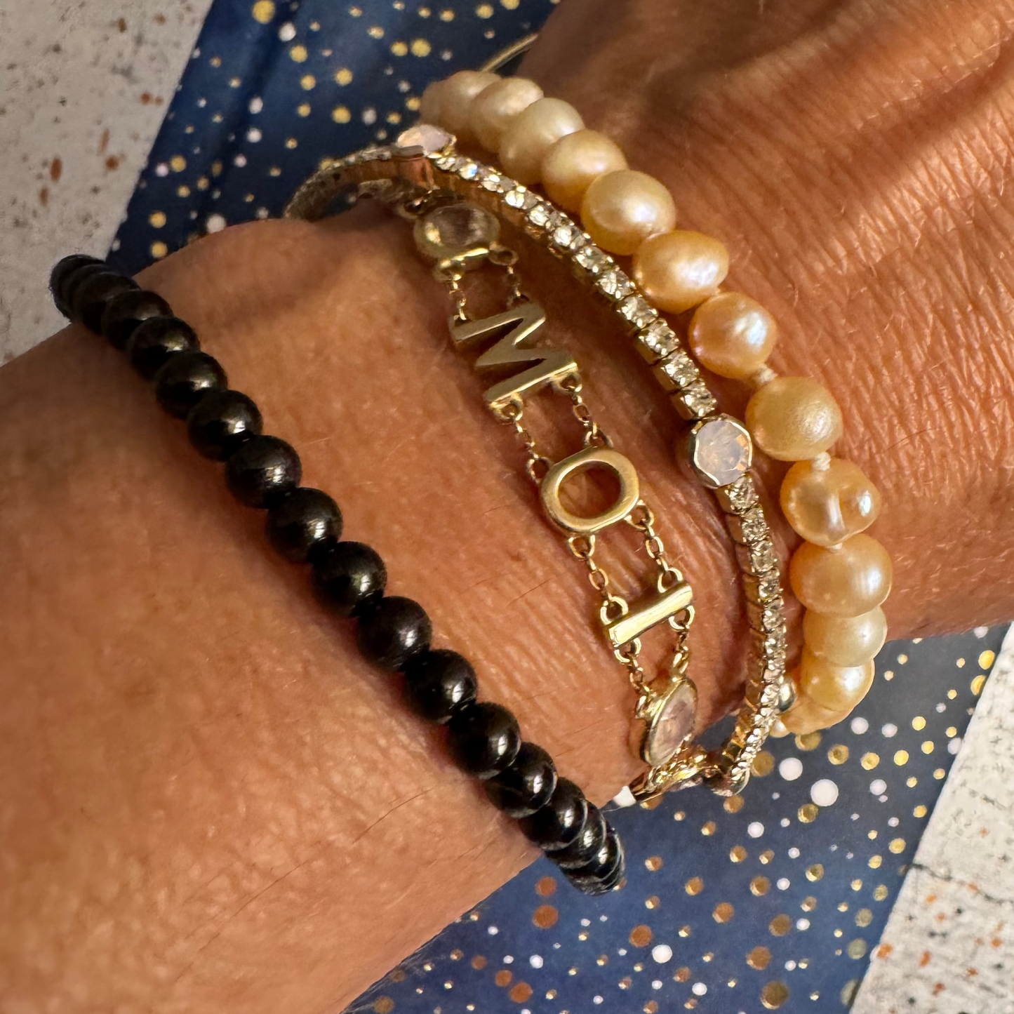 Rainbow Moonstone Rails Bracelet - 14K Gold Custom "Moi" Bracelet