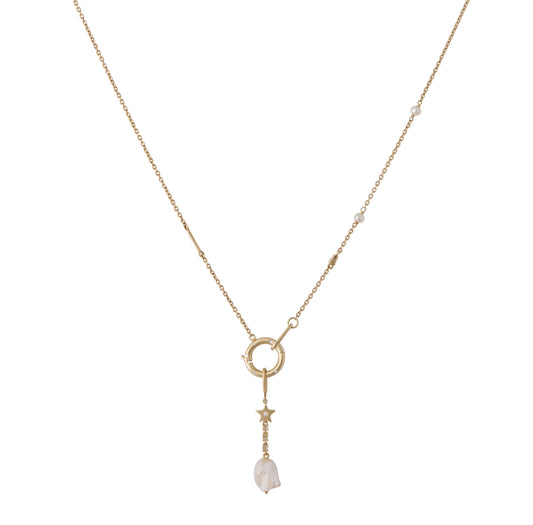 Portalis Charm / Pendant - 9K Gold Star Pearl & Diamond Portal