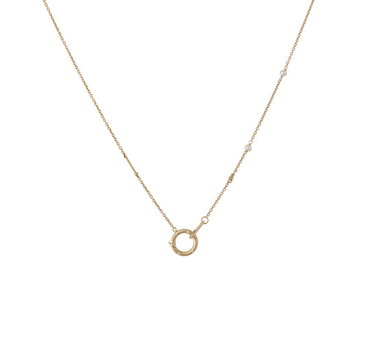 Reverie Charm Chain - 9K Gold Diamond & White Sapphire Pearl Necklace