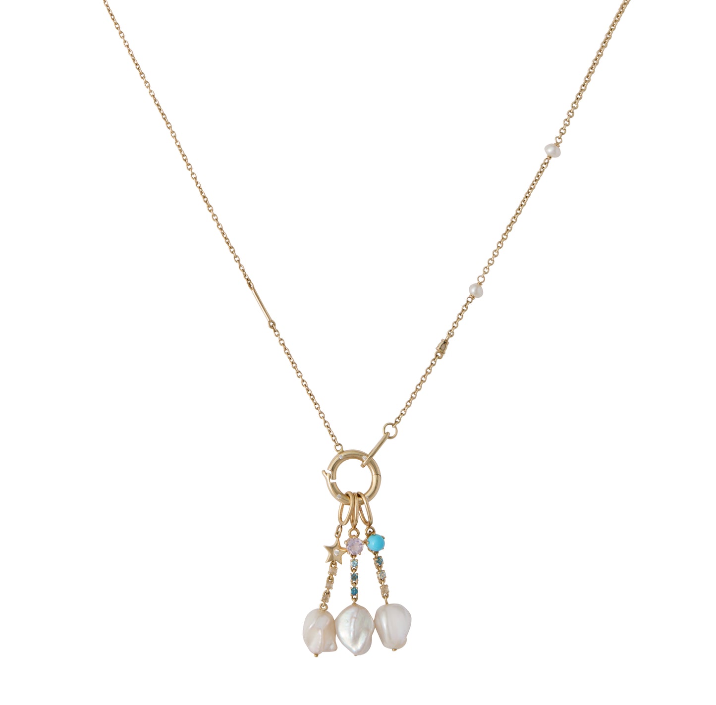 Reverie Charm Chain - 9K Gold Diamond & White Sapphire Pearl Necklace