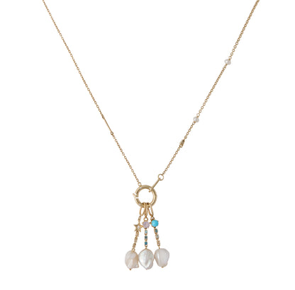 Reverie Charm Chain - 9K Gold Diamond & White Sapphire Pearl Necklace