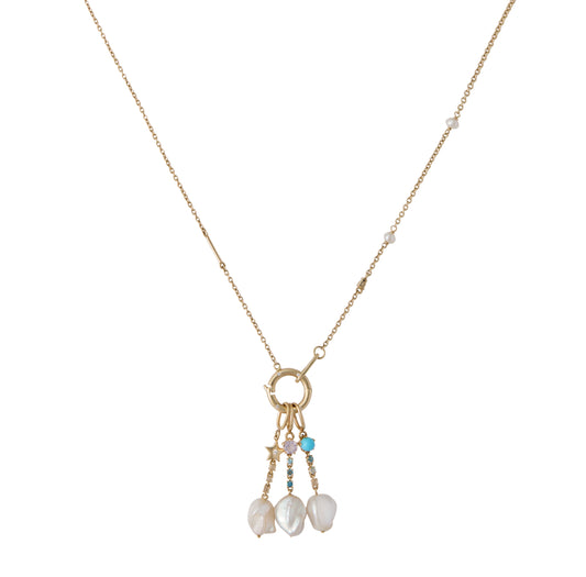 Reverie Charm Chain - 9K Gold Diamond & White Sapphire Pearl Necklace