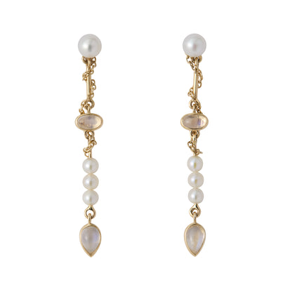 Rainmaker Earrings - 9K Gold Moonstone & Pearl Drop Earrings