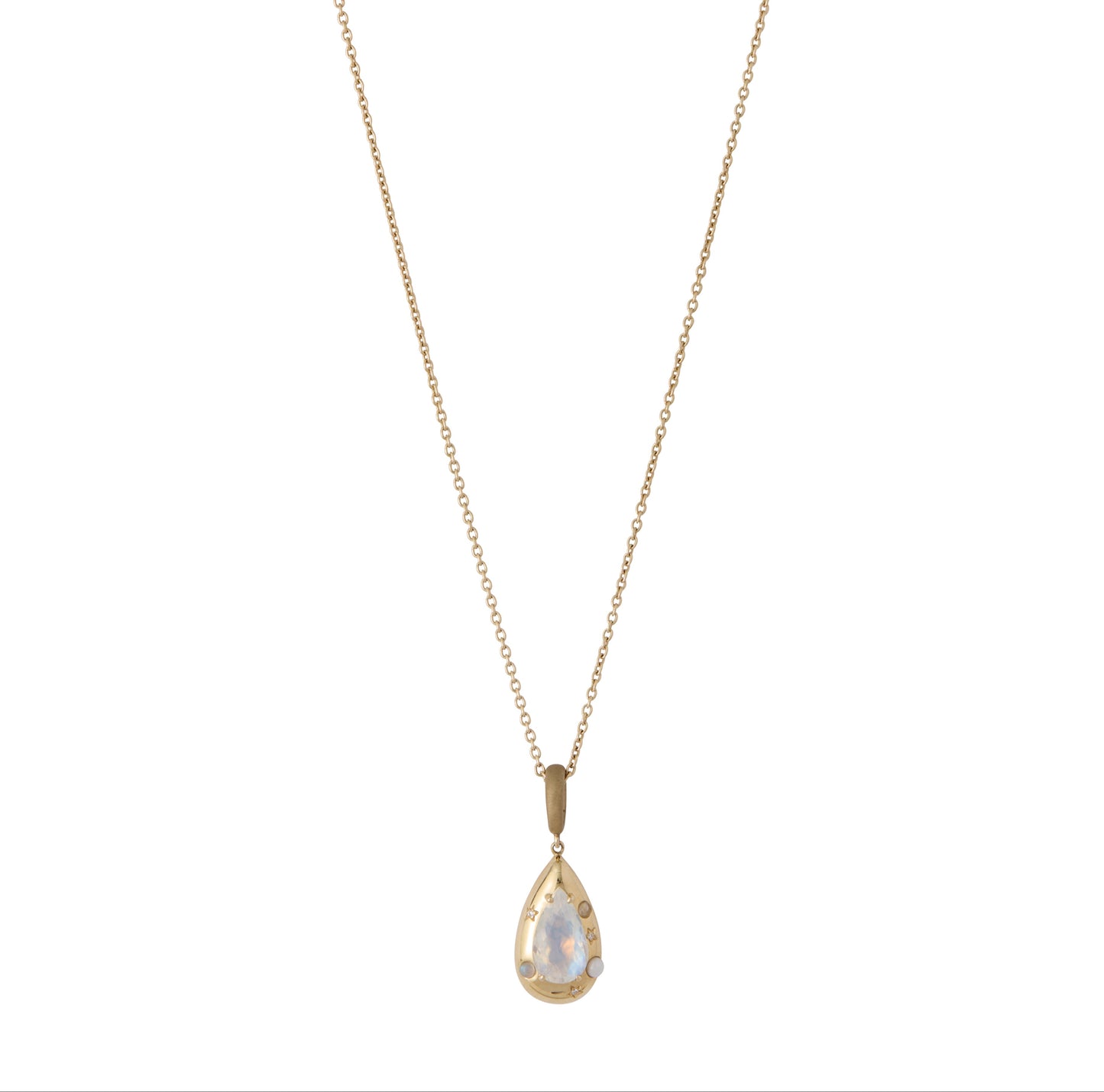 Oracle Pendant Necklace - 9K Gold Blue Moonstone & Diamond Pearl Necklace