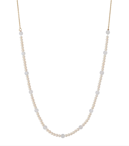 Dreamscape Necklace - 9K Gold Moonstone & Pearl 24" Statement Necklace