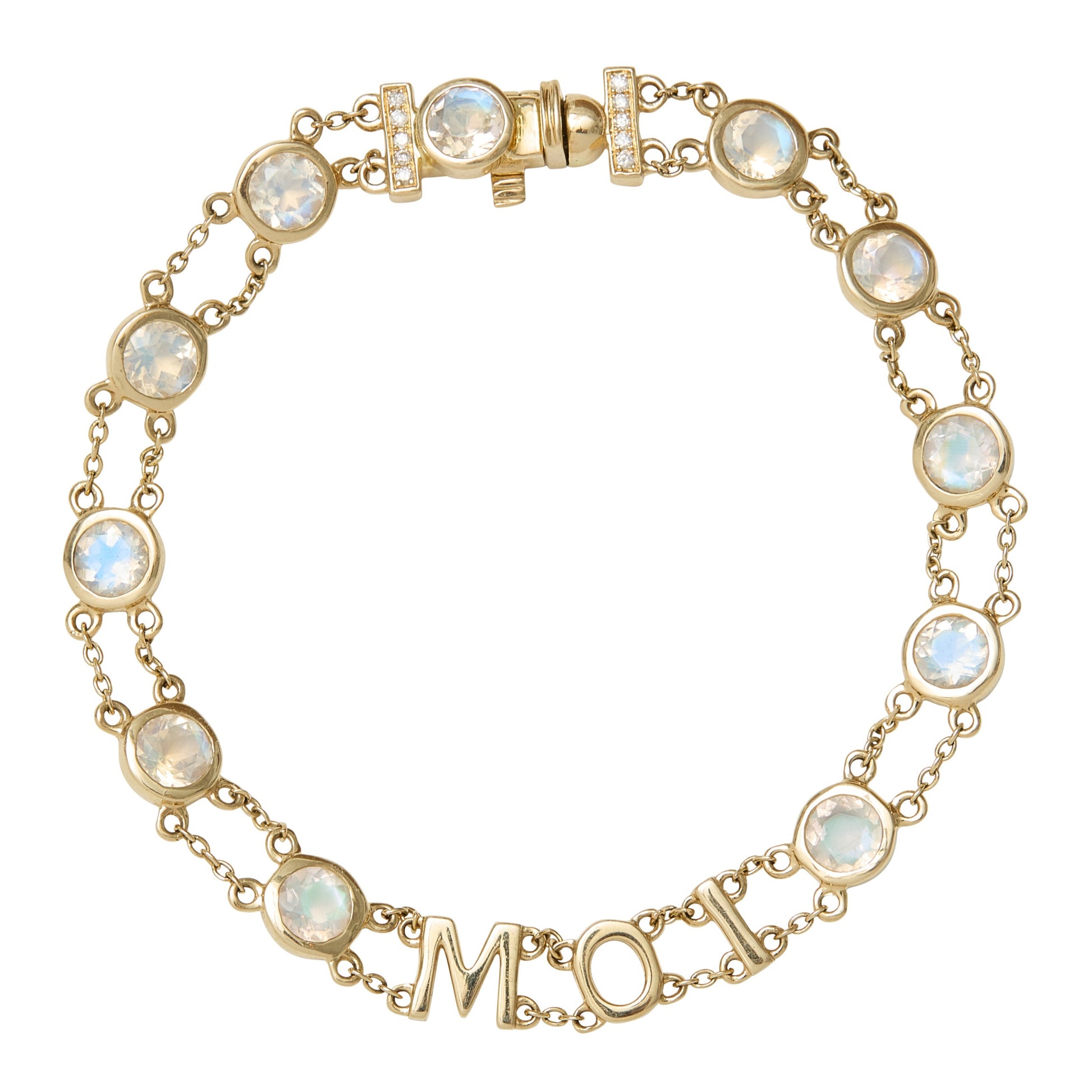 Rainbow Moonstone Rails Bracelet 14K Gold Custom