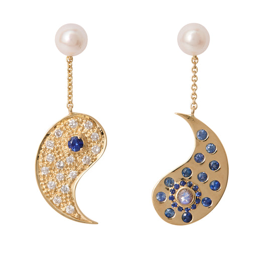Yin To Yang Blue Sapphire & Diamond Earrings