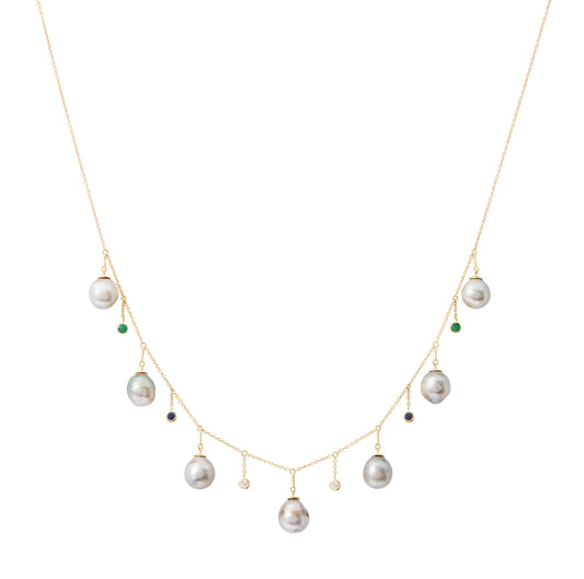 Tahitian Harmony Fringe Precious Gem Necklace