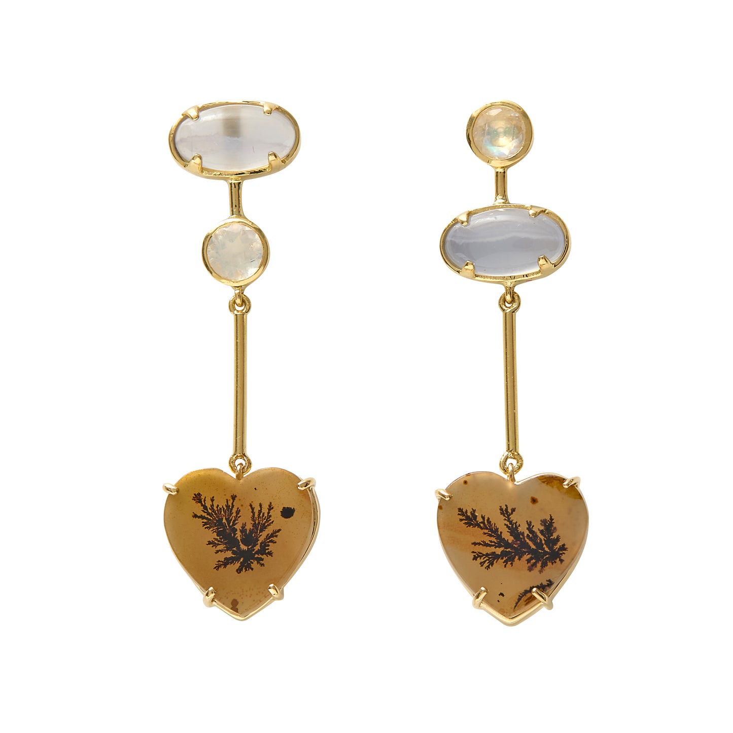 New! Found Heart Agate & Chalcedony One Of A Kind Earrings.