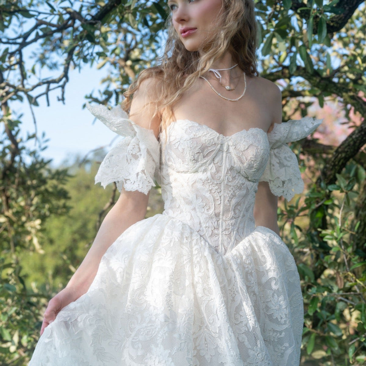 Watters Bridal Dress with pearl chain