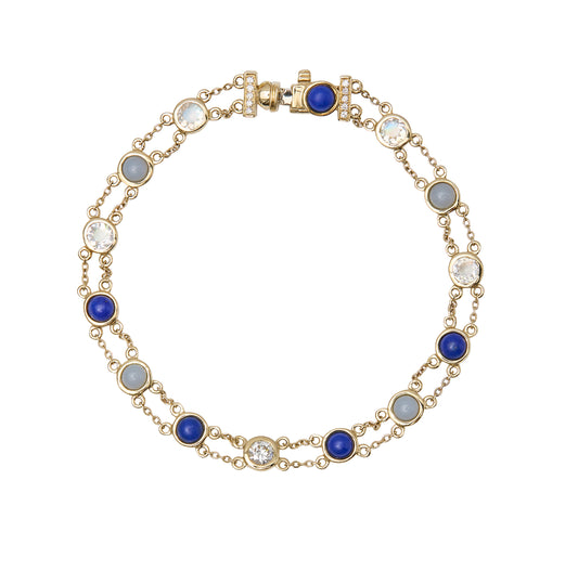 Rails Blues Bracelet with Lapis, Diamonds, Chalcedony & Moonstone.
