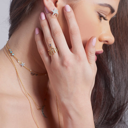 Oxidized Silver Star Stud Earrings - White Diamond Studs