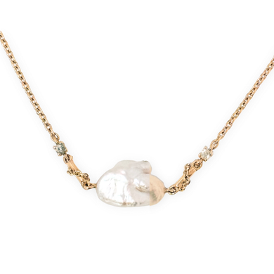 Dreamer Pearl Choker - 9K Gold Baroque Pearl & Aquamarine Necklace