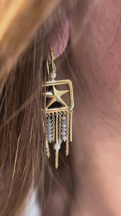 Capture Collection Siam Temple Star Earrings - 18K Gold Pearl & Diamond Chandelier Earrings